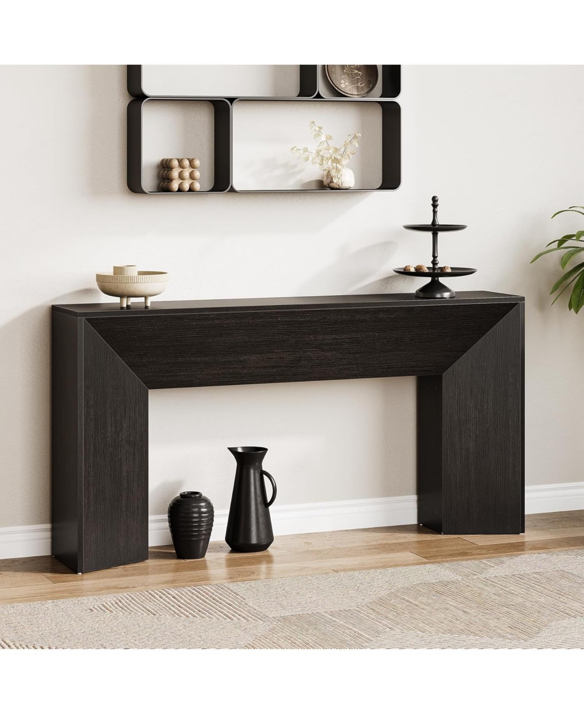Tribesigns Console Table for Entryway, 63 Inches Extra Long Black Wooden Sofa Table for Living Room, Modern Hallway Foyer Table