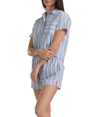 Women's Cropped Button Down Shirt and Boxer Shorts, 2-Piece Set
