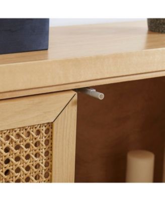 Mid Century Modern Rattan Sideboard Buffet Cabinet with 2 Outlets, Natural