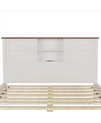 3-Piece Farmhouse Full Bed Set w/ Sliding Door Headboard, Nightstand & Dresser