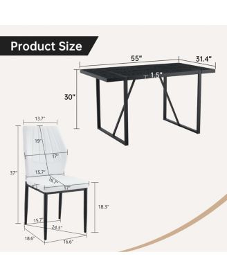 Black Faux Wood Grain MDF Dining Table Set with 4 PU Chairs.