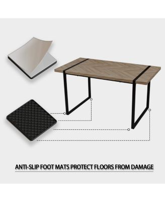 59" Light Wood Dining Table and 4 Modern Suede Chairs Set