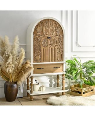 31.50" Arched Flower Carved Door Accent Sideboard Cabinet with Drawer & Shelf