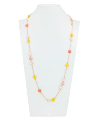 Gold-Tone Raffia Collection Flower Station Necklace
