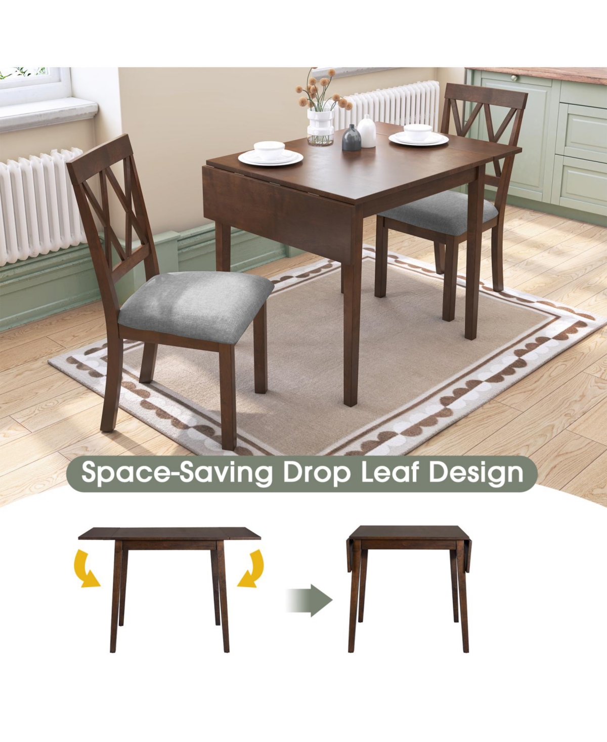 Streamdale Furniture Streamdale Extendable Farmhouse Dining Set Drop Leaf Table with Upholstered Chairs