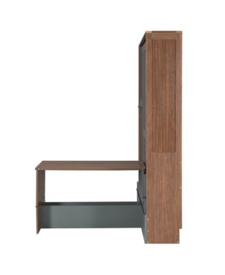 Full Size Murphy Bed with Foldable Desk &acirc;€“ Space Saving Wall Bed - Walnut & Gray