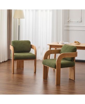 Green Boucle Dining Chairs - Natural Wood Frame (2-Pack)