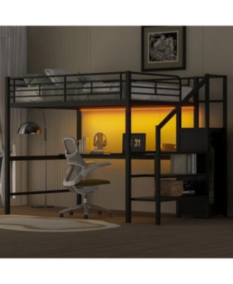Metal Loft Bed with Desk, Storage Staircase & Wardrobe