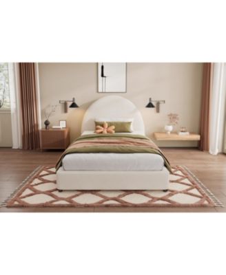 Twin Size Bed Frame With Boucle Upholstered Round Curved Headboard