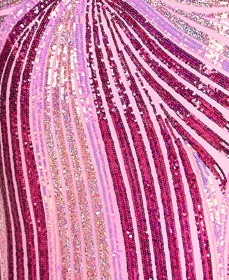 Juniors' Swirl Sequin Plunge Neck Slim Long Dress