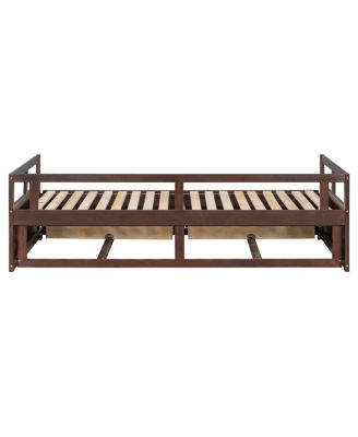 Wooden Daybed with Trundle and Storage Drawers, Extendable Sofa Bed