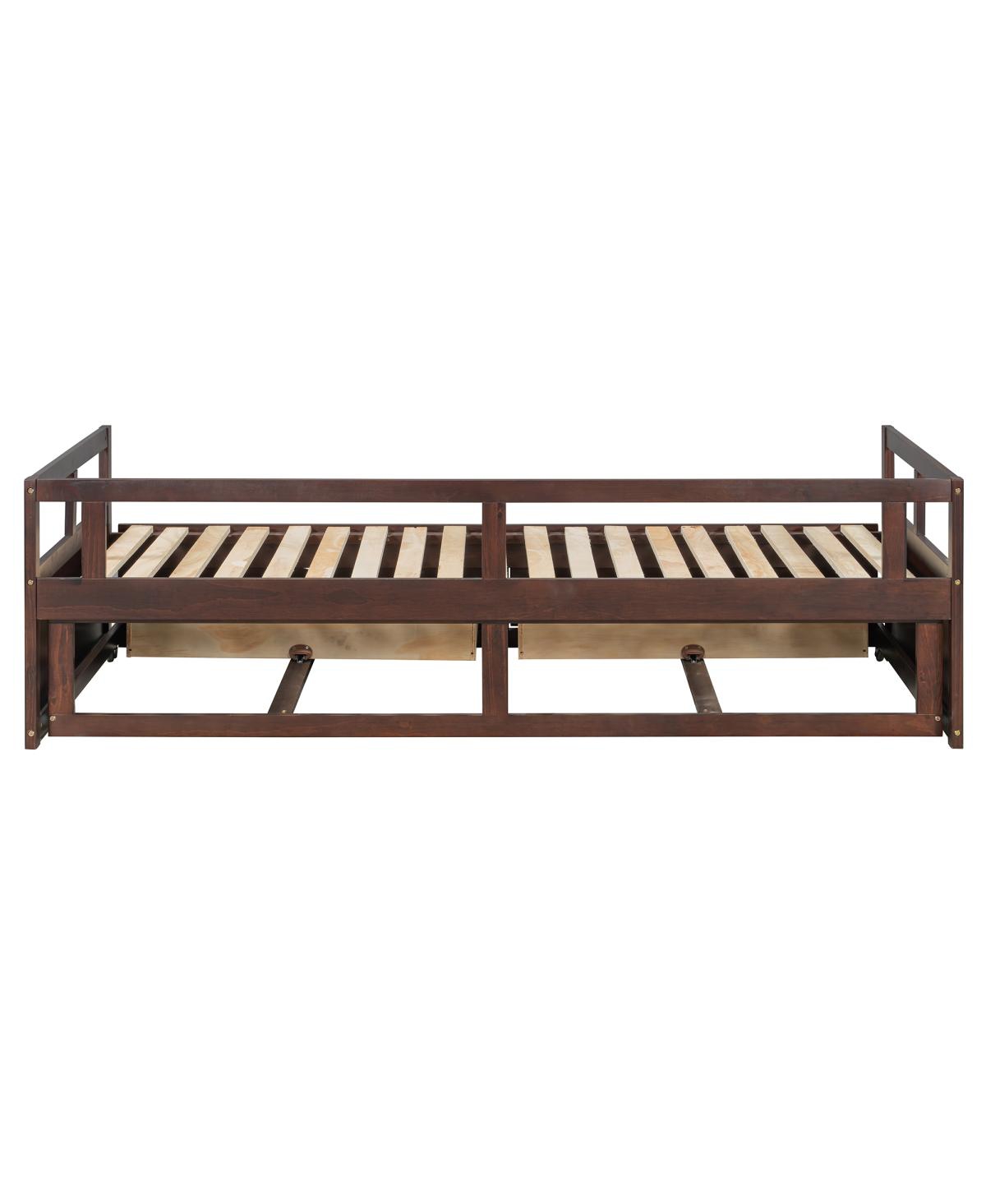 Streamdale Furniture Wooden Daybed with Trundle and Storage Drawers, Extendable Sofa Bed