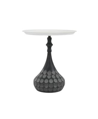 Streamdale Accent Metal Coffee Table, Pedestal, Hand-hammered, White+Black