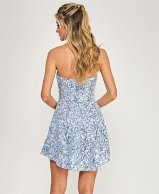 Juniors' Strapless Sequined Lace Dress