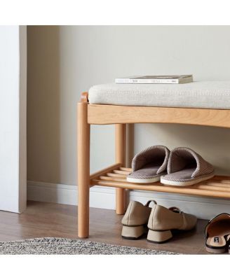  Solid Wood Shoe Bench with Cushion