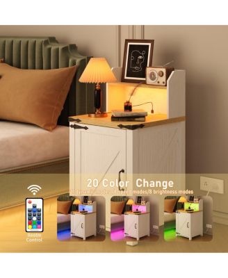  Farmhouse Barn Door Nightstand with Charging Station