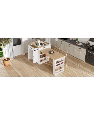 Extendable Island console with drawers, cabinet, and shelving