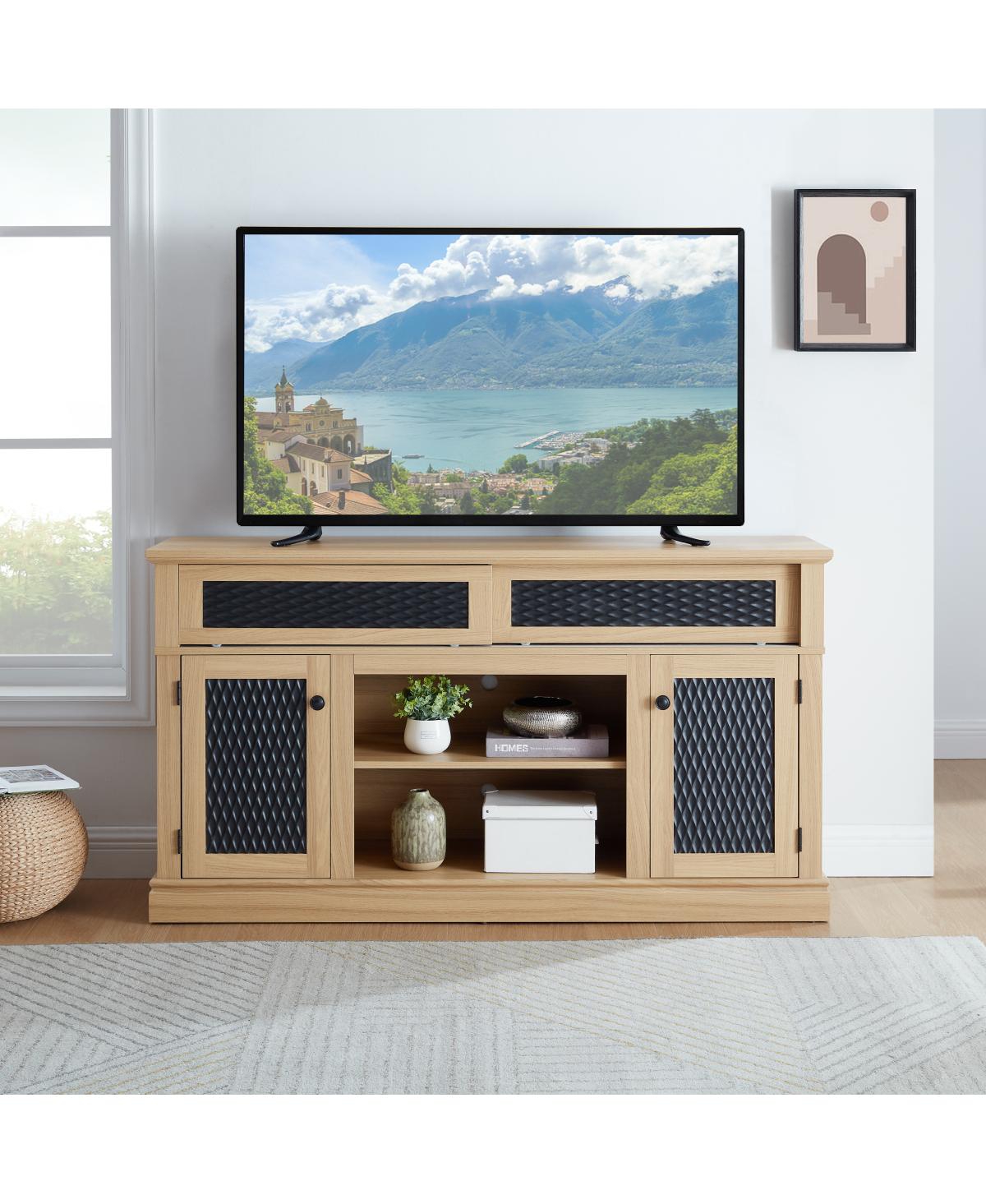 Streamdale Furniture Streamdale Embossed Pattern Tv Stand, Media Console w/ Storage, Sliding Door, 58.27"W