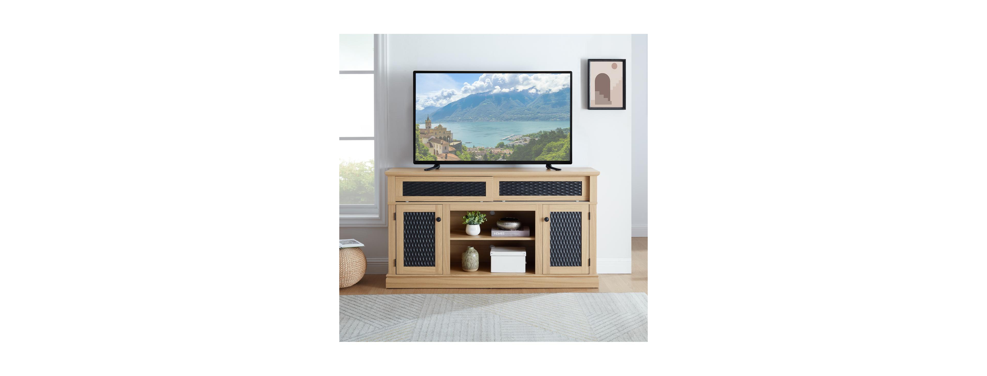Streamdale Furniture Streamdale Embossed Pattern Tv Stand, Media Console w/ Storage, Sliding Door, 58.27"W