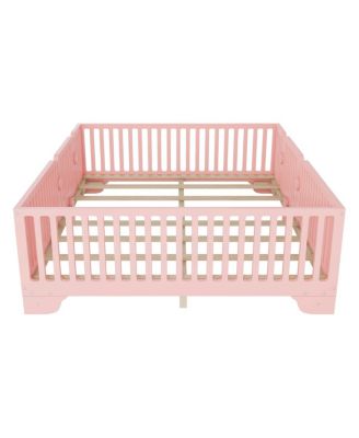 Full Floor Bed with Slats and Fence, Montessori Style
