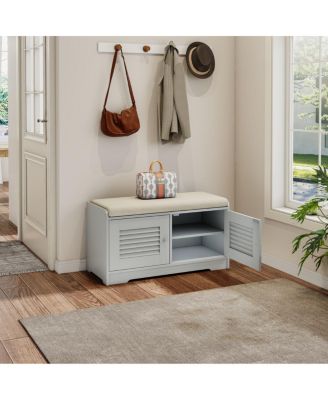 Streamdale Shoe Storage Bench with 2 Door Cabinet & Cushion - Entryway Hallway Solution