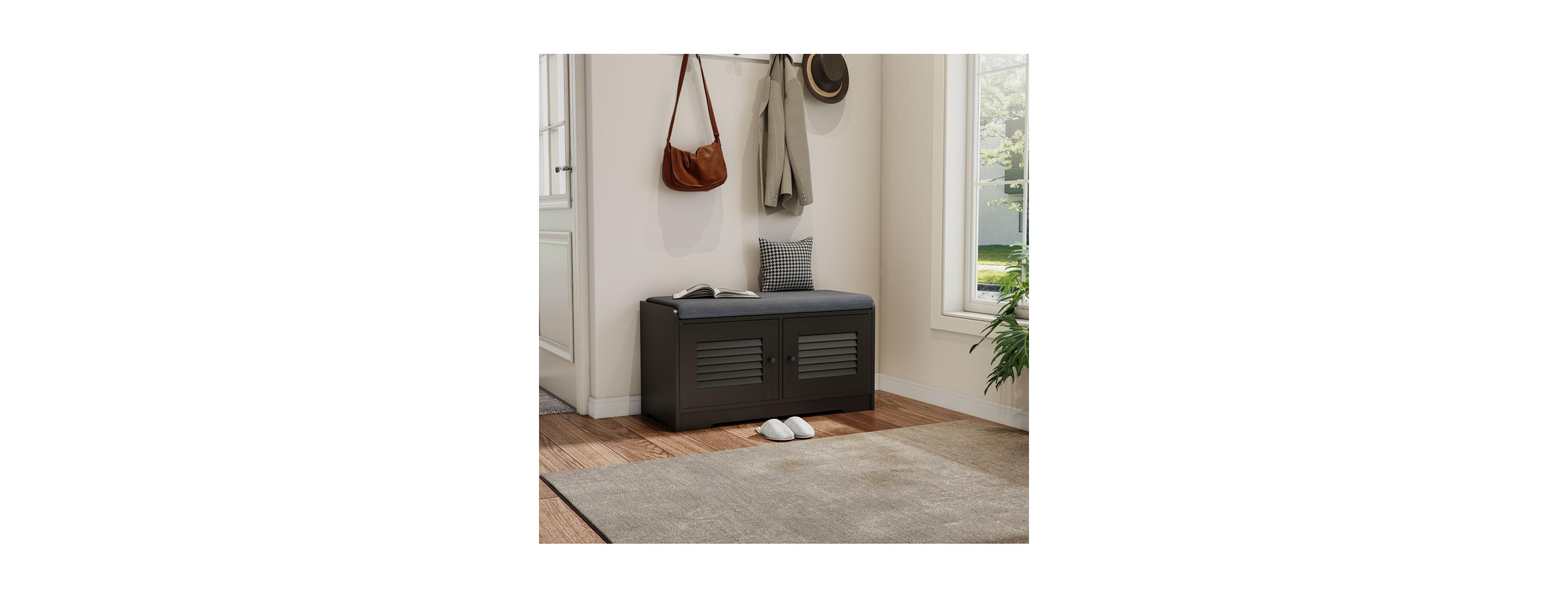 Streamdale Furniture Streamdale Shoe Storage Bench with 2 Door Cabinet and Cushion, Adjustable Shelves