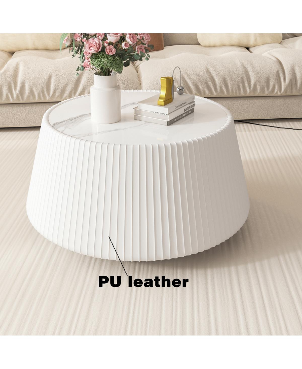 Streamdale Furniture Streamdale Modern Leather Sofa Coffee Table with Sintered Stone Top