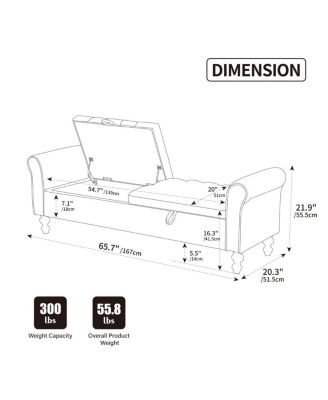 Modern Upholstered Storage Bench with Double Lids & Rolled Armrest