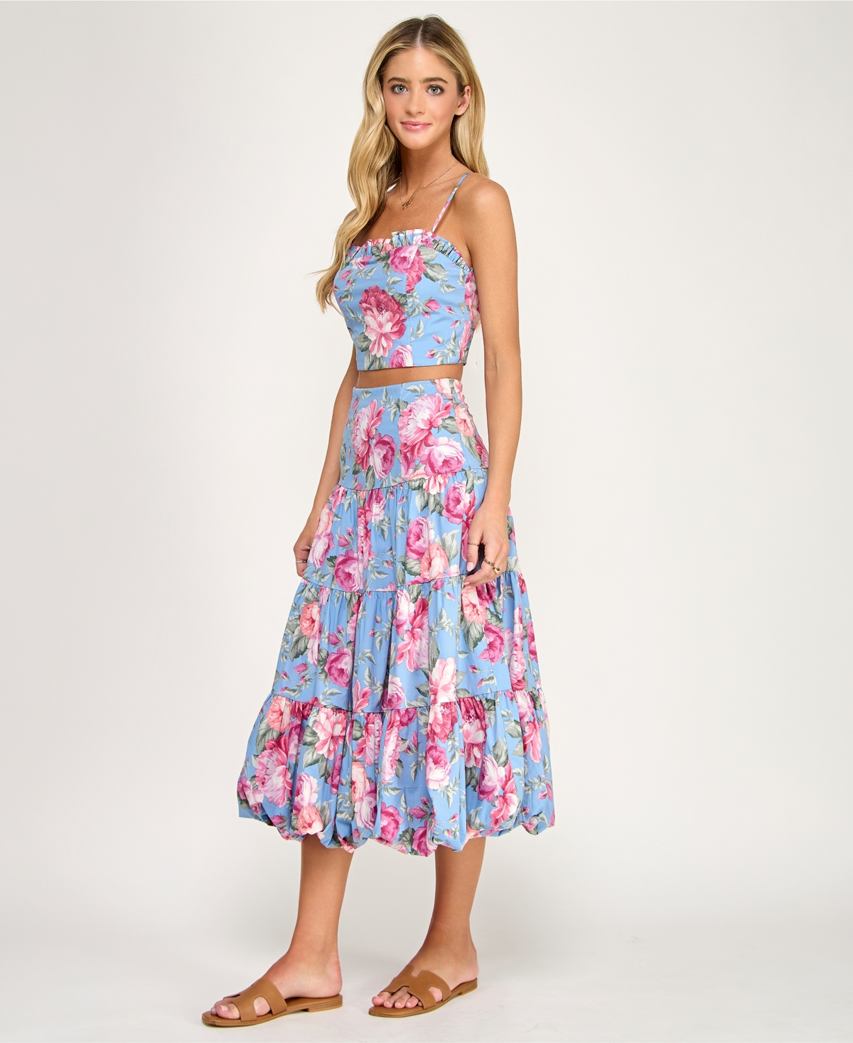 Katia Rae Juniors' Floral Printed Square Neck Top and Skirt, 2-Piece Set