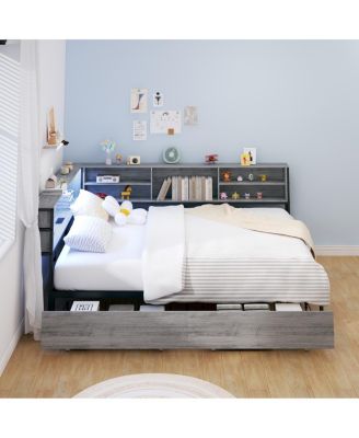 Space-Saving Corner Bed with Storage, Charging, and LED Lights