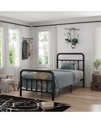 Metal Bed Frame, Twin Size with Headboard, Under Bed Storage, Black