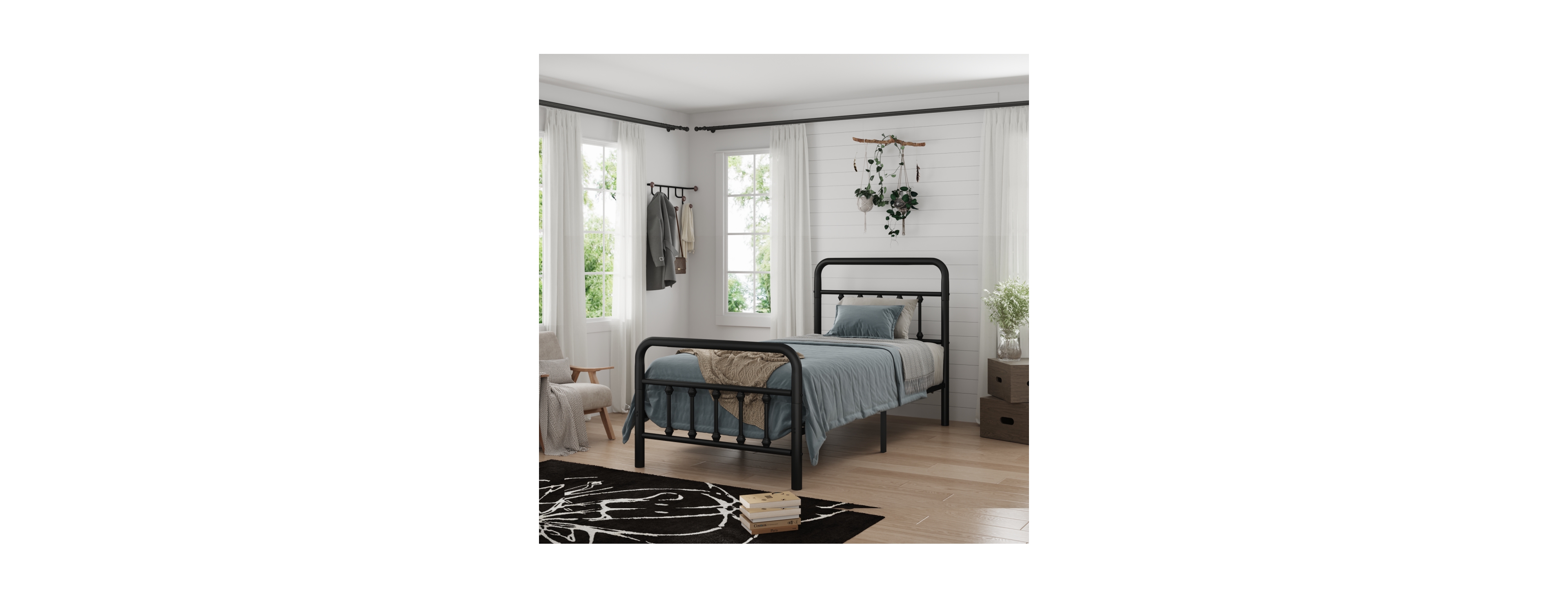 Streamdale Furniture Metal Bed Frame, Twin Size with Headboard, Under Bed Storage, Black