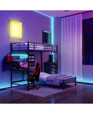 Bunk Bed Twin Over Twin with Desk, Storage, Lighting