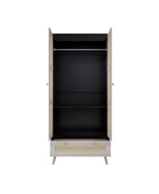 70" Rattan Door Armoire Boho Wardrobe Closet