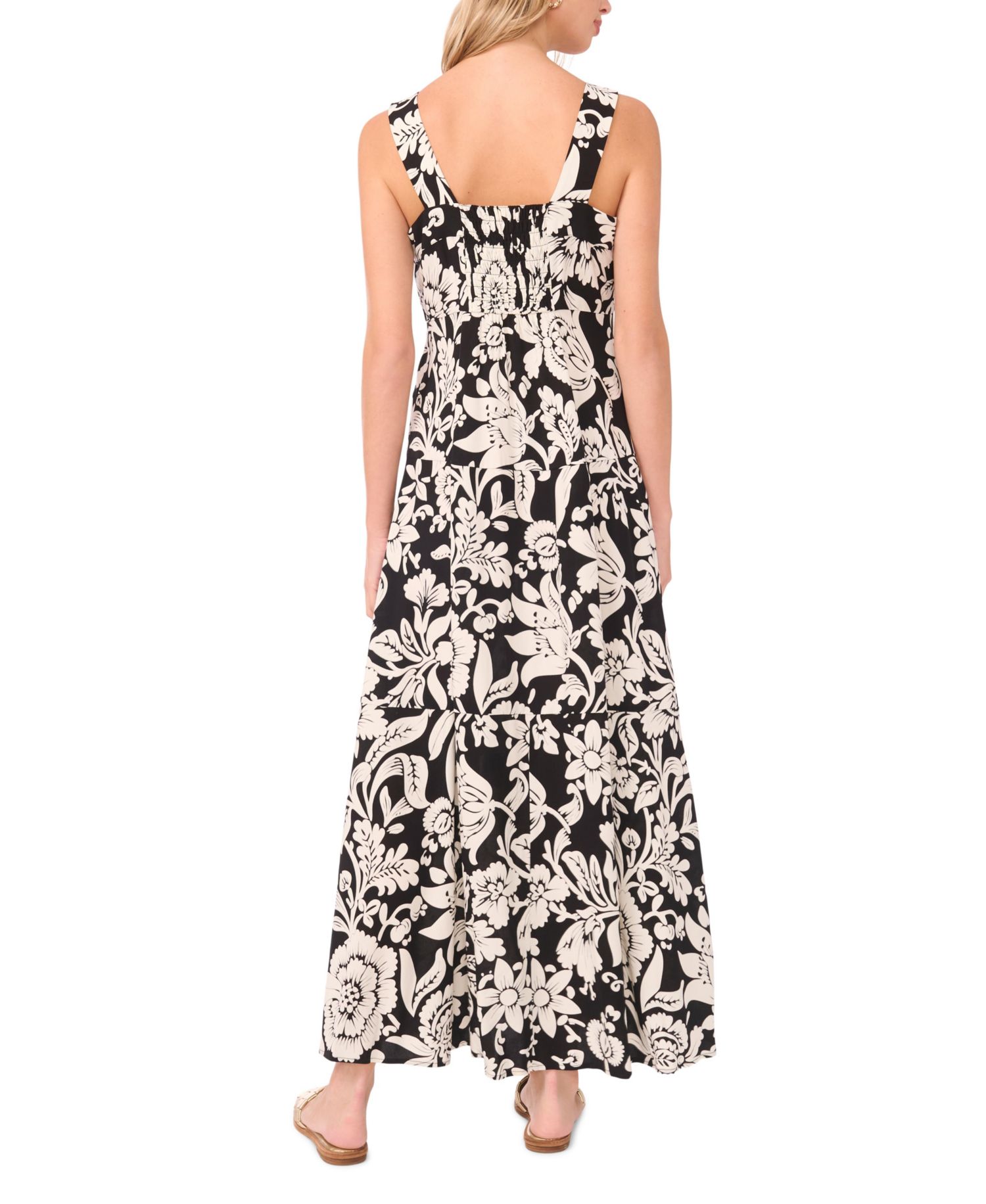 Women's Floral Square-Neck Smocked-Back Sleeveless Maxi Dress