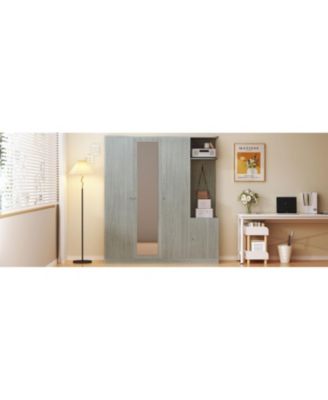 4-Door Wardrobe with Shelves Drawers and Full-Length Mirror