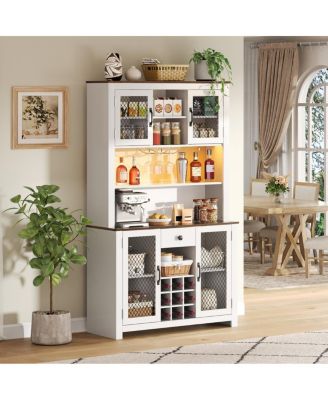  Rustic 70.9" Kitchen Pantry Storage Cabinet with LED