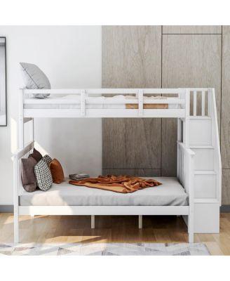 Stairway Twin-Over-Full Bunk Bed with Storage and Guard Rail