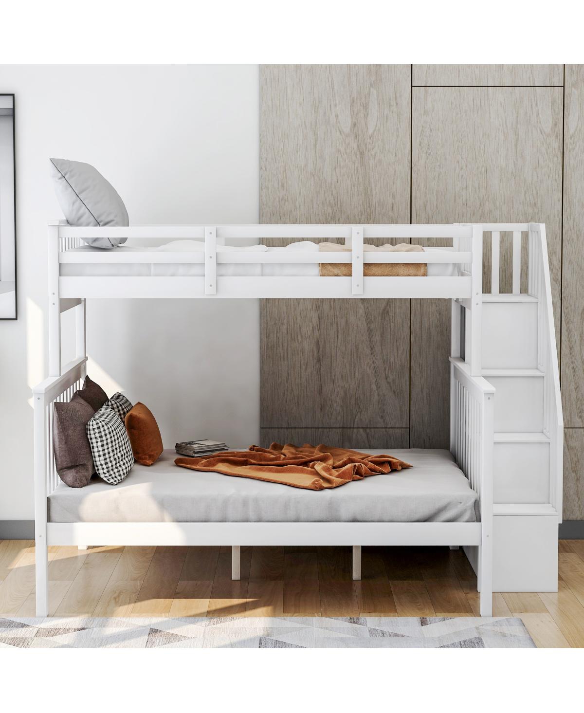 Streamdale Furniture Stairway Twin-Over-Full Bunk Bed with Storage and Guard Rail