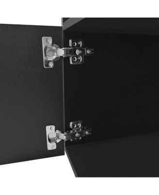 Design TV Stand w/ 2 Glass Shelves, Storage, LED Lights