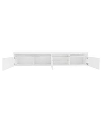 Design TV Stand w/ 2 Glass Shelves, Storage, LED Lights