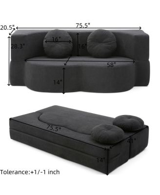 Streamdale 2-in-1 Folding Sofa Bed with Pillow, Twin Sleeper Sofa, Black