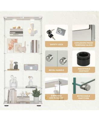 Streamdale Glass Display Cabinet with LED Lights, Locking Door, White