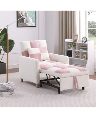 Convertible Sleeper Sofa Chair Bed with Pillow, Soft Teddy Fabric
