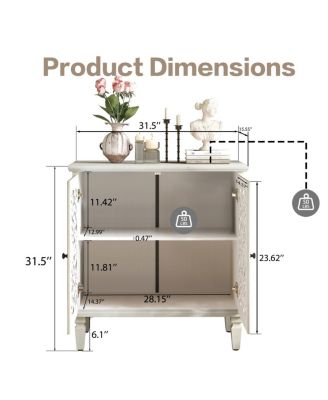 Vintage Carved 2-Door Accent Cabinet with Floral Design (Antique Gray White