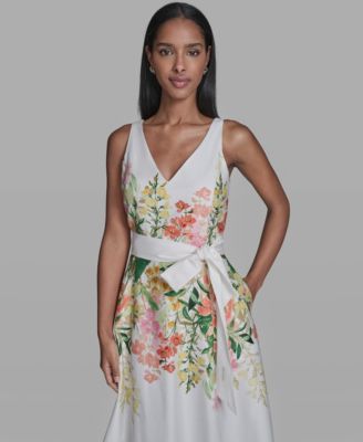 Women's Printed V-Neck Midi Dress