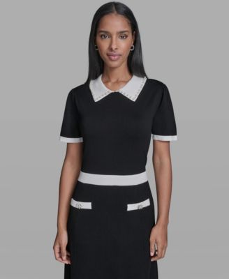 Women's Contrast Collared Sweater Dress