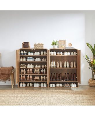 Rattan Shoe Cabinet with Doors, 6-Tier Adjustable Shelves, Entryway Storage Organizer.
