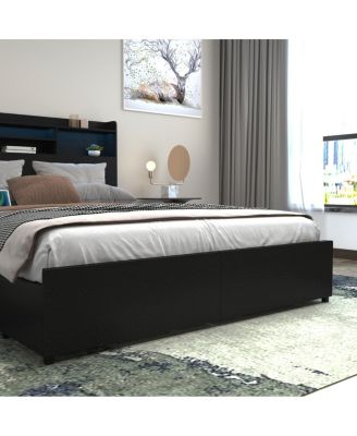 Full Bed Frame with 6 Storage Drawers, Headboard, LED & Charging Station