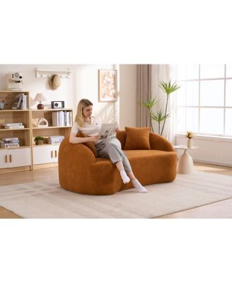 Streamdale Curved Boneless Sofa Loveseat, 2-Seater Orange Chenille Compression Couch with 3 Pillows